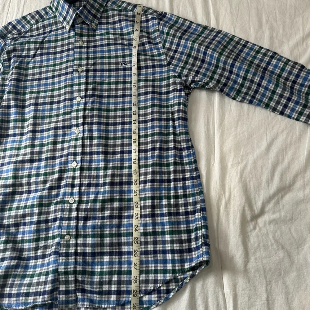 Vineyard Vines Blue and Green Checkered Slim Fit Whale Shirt